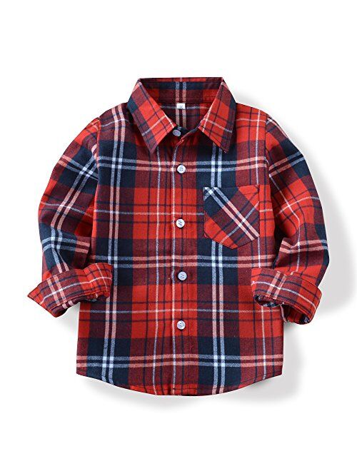 OCHENTA Little Big Boys' & Men's Plaid Flannel Button Down Shirt Family Matching Tops