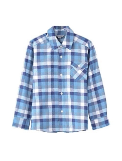 Bienzoe Boy's Warm Flannel Button Down Long Sleeve Plaid Shirt