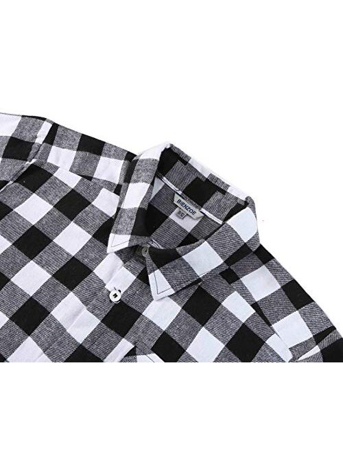 Bienzoe Boy's Warm Flannel Button Down Long Sleeve Plaid Shirt