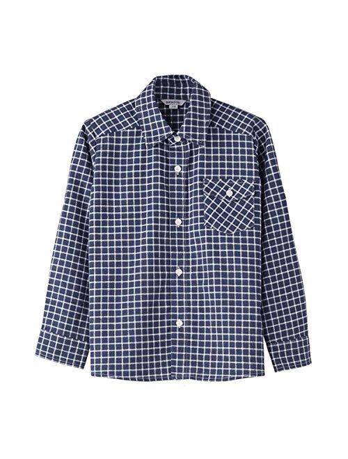 Bienzoe Boy's Warm Flannel Button Down Long Sleeve Plaid Shirt