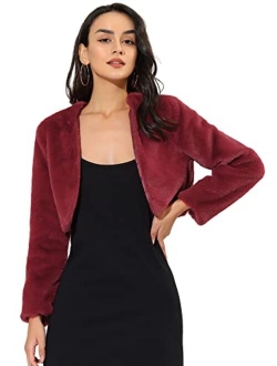 Women's Cropped Jacket Evening Open Front Bolero Faux Fur Shrug