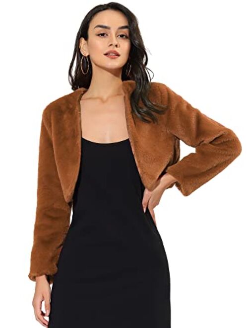 Allegra K Women's Cropped Jacket Evening Open Front Bolero Faux Fur Shrug