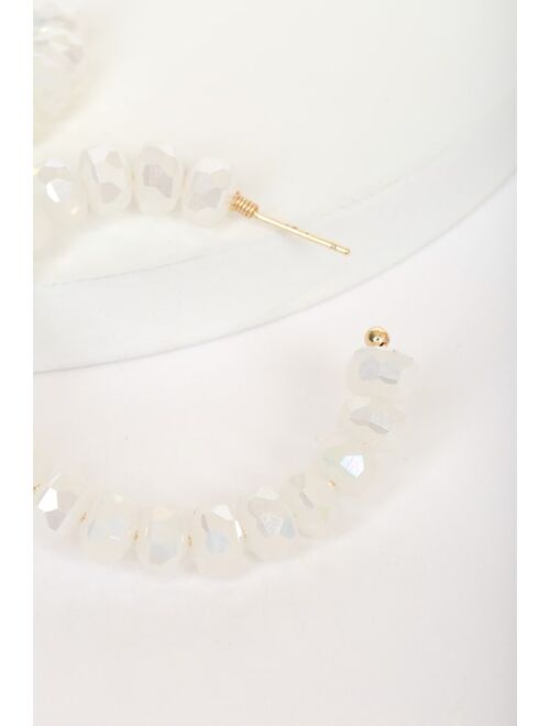 Lulus Little Bit Extra White Beaded Hoop Earrings