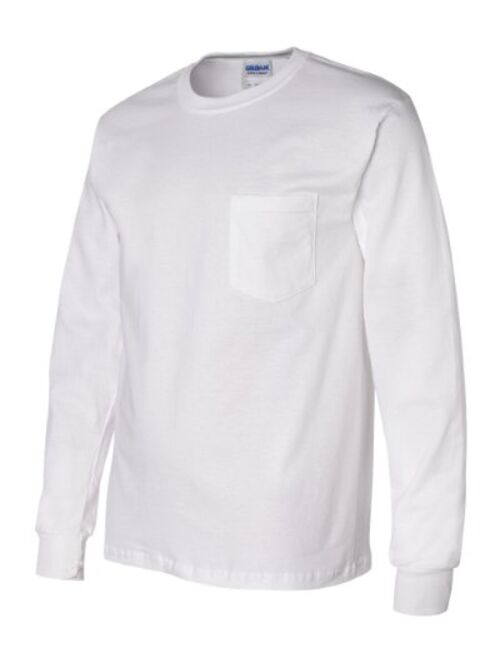 Gildan Ultra Cotton 6 oz. Long-Sleeve Pocket T-Shirt (G241) WHITE