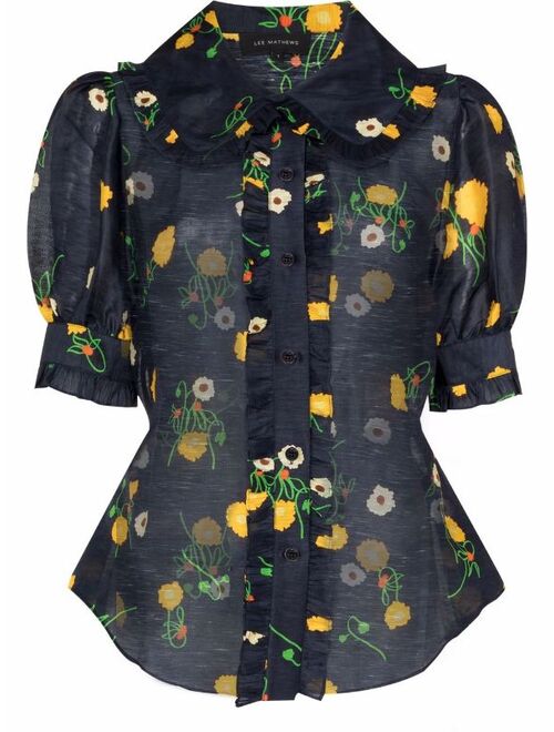 Lee Mathews floral-print ruffled puff-sleeve blouse