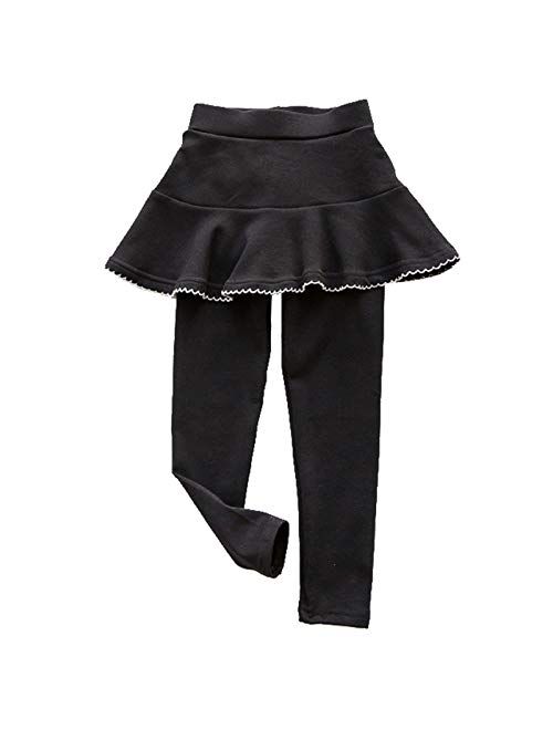 Looching Little Girls Footless Tights Leggings with Ruffle Tutu Skirt Pants Stretchy Cotton Pantskirt Kids 3-9 Years