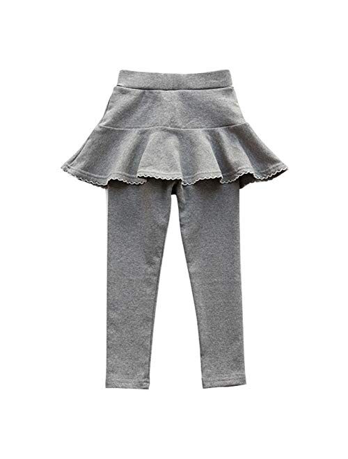 Looching Little Girls Footless Tights Leggings with Ruffle Tutu Skirt Pants Stretchy Cotton Pantskirt Kids 3-9 Years