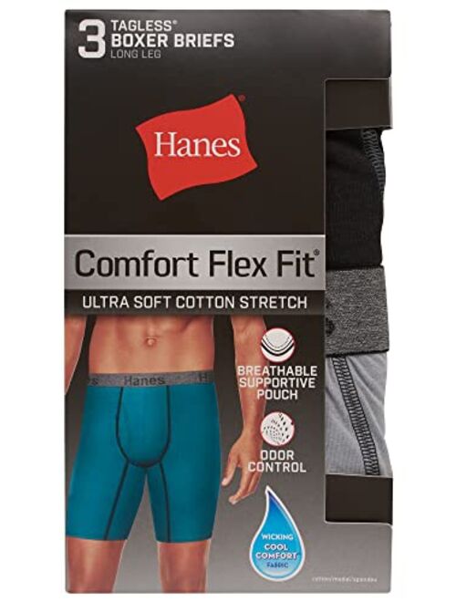 Hanes 3-Pack Long Leg Boxer Brief Comfort Flex Fit Ultra Soft Stretch Available in Regular