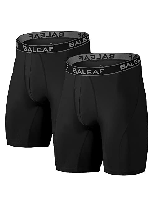 BALEAF Men's Performance Boxer Briefs 9" Athletic Underwear Long Leg Cool Dry with Fly 2-Pack