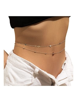 Impurain Simple Shiny Sequins Belly Chain Layered Body Chain Jewelry for Women Girls Summer Beach Bikini Accessories