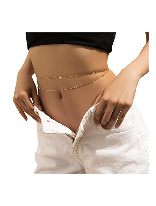 Impurain Simple Shiny Sequins Belly Chain Layered Body Chain Jewelry for Women Girls Summer Beach Bikini Accessories