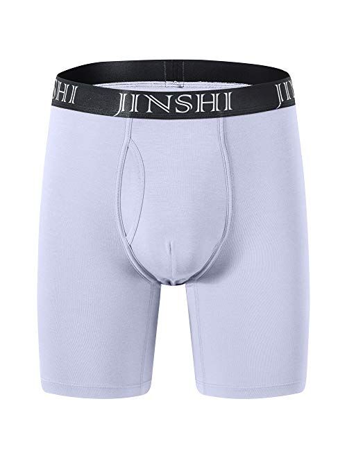 JINSHI Men's Boxer Briefs Comfortable Underwear Bamboo Long Leg Boxer Briefs Strtech Boxers 3-Pack