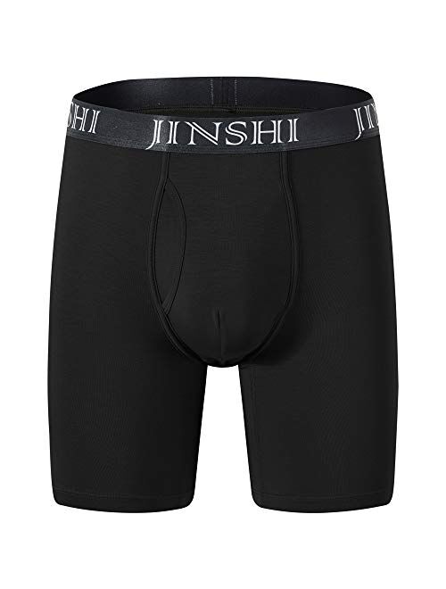 JINSHI Men's Boxer Briefs Comfortable Underwear Bamboo Long Leg Boxer Briefs Strtech Boxers 3-Pack