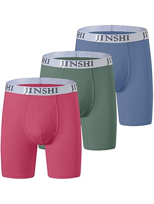 JINSHI Men's Boxer Briefs Comfortable Underwear Bamboo Long Leg Boxer Briefs Strtech Boxers 3-Pack