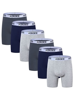 AIRIKE Boxer Briefs Men Pack Long Leg Soft Bamboo Black Underwear Big Size and Tall Underpants