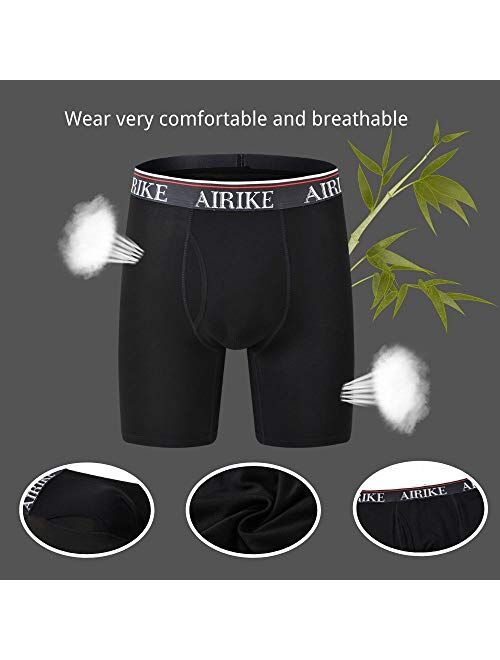 AIRIKE Boxer Briefs Men Pack Long Leg Soft Bamboo Black Underwear Big Size and Tall Underpants