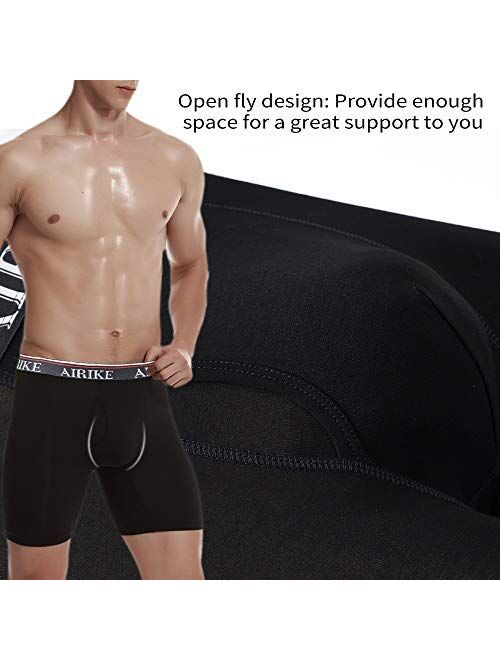 AIRIKE Boxer Briefs Men Pack Long Leg Soft Bamboo Black Underwear Big Size and Tall Underpants