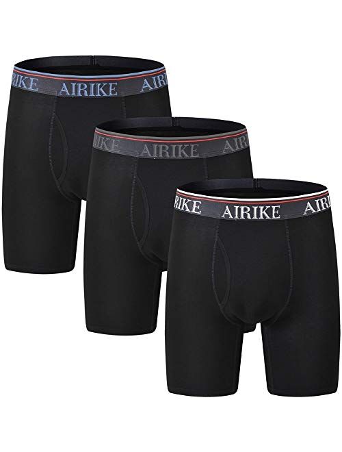 AIRIKE Boxer Briefs Men Pack Long Leg Soft Bamboo Black Underwear Big Size and Tall Underpants