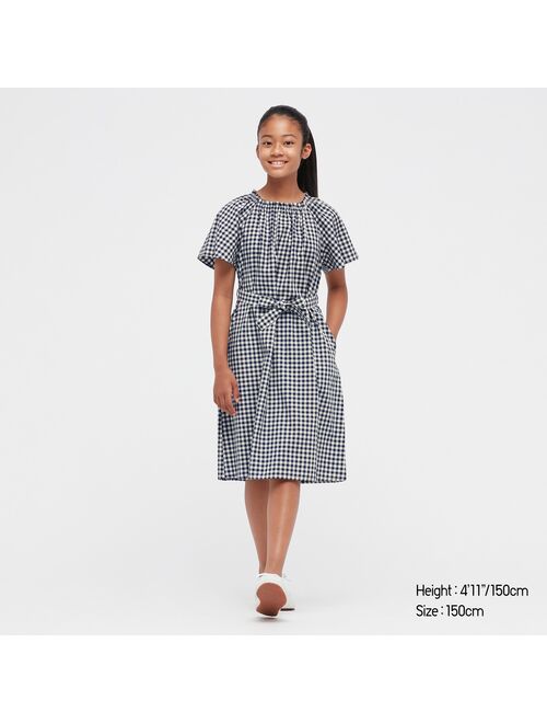 UNIQLO Gingham Short-Sleeve Dress For Girls