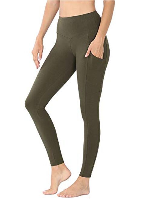 KOGMO Womens Active Workout Full Length Cotton Leggings with Pockets (S-XL)