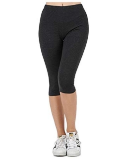 Womens Premium Cotton Comfortable Stretch Capri Leggings 15in Inseam