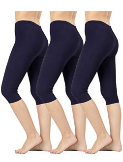 Womens Premium Cotton Comfortable Stretch Capri Leggings 15in Inseam