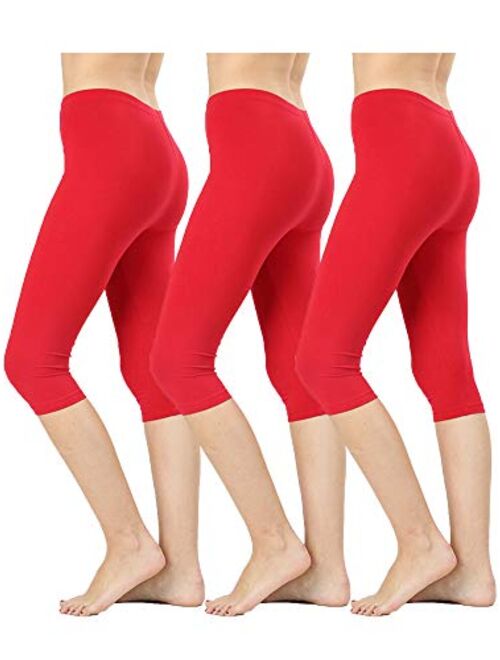 KOGMO Womens Premium Cotton Comfortable Stretch Capri Leggings 15in Inseam