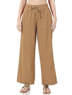 Womens Casual Linen Pants with Waist Drawstring and Side Pockets