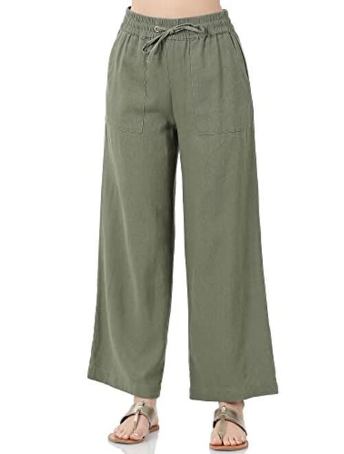 KOGMO Womens Casual Linen Pants with Waist Drawstring and Side Pockets