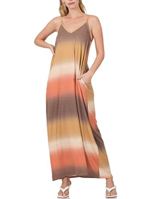 KOGMO Womens Sleeveless V Neck Cami Maxi Dress with Adjustable Straps