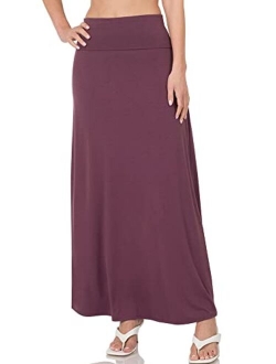 Womens Classic Maxi Skirt with Foldable Wide Waistband (S-3X)