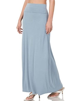 Womens Classic Maxi Skirt with Foldable Wide Waistband (S-3X)