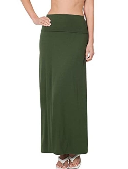 Womens Classic Maxi Skirt with Foldable Wide Waistband (S-3X)