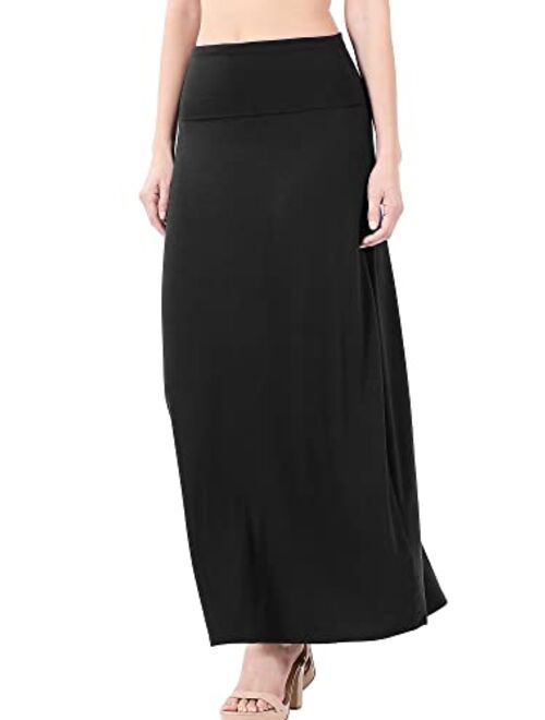 KOGMO Womens Classic Maxi Skirt with Foldable Wide Waistband (S-3X)