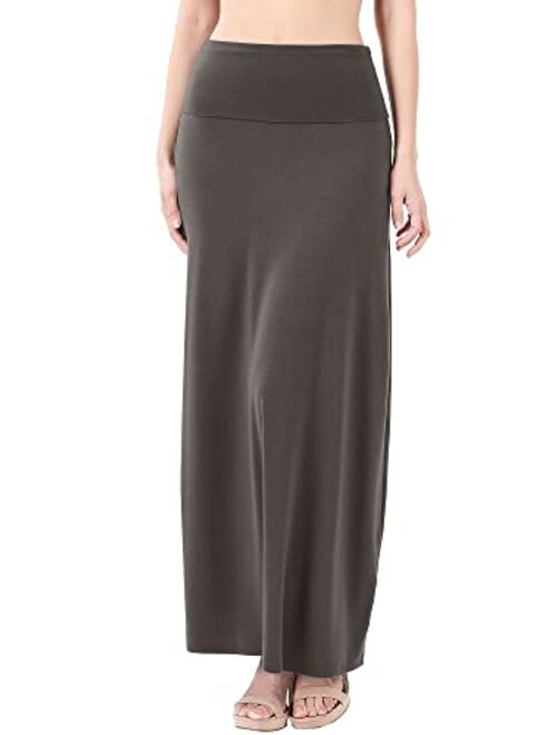 KOGMO Womens Classic Maxi Skirt with Foldable Wide Waistband (S-3X)