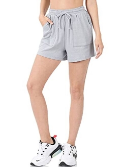 Womens Casual Comfy Cotton Shorts with Elastic Waist Band and Pockets