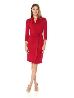 Women's Three-Quarter-Sleeve Cascade Wrap Dress