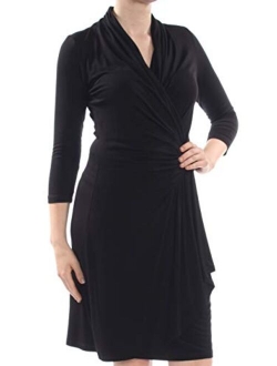 Women's Three-Quarter-Sleeve Cascade Wrap Dress