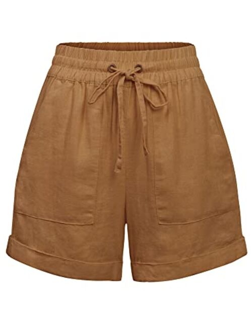 KOGMO Womens Lightweight Linen Shorts with Drawstring (10 Colors)