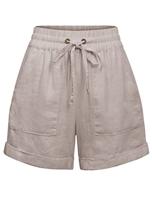 KOGMO Womens Lightweight Linen Shorts with Drawstring (10 Colors)