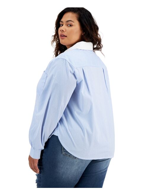 And Now This Women's Trendy Regular and Plus Size Cotton Striped Poplin Shirt