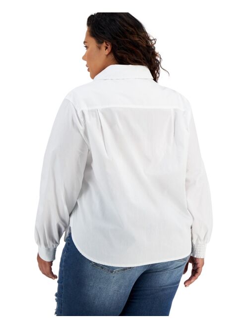 And Now This Women's Trendy Plus Size Cotton Poplin Shirt