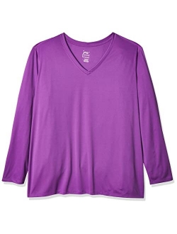 Women's Plus Size Active Cooldri Long Sleeve V-Neck Tee