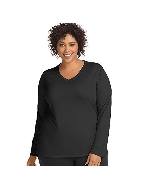 JUST MY SIZE Women's Plus Size Active Cooldri Long Sleeve V-Neck Tee