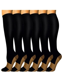 HLTPRO Women's & Men's Compression Socks for Nurse, Medical, Running 6 Pairs 20-30 mmHg Compression Stockings