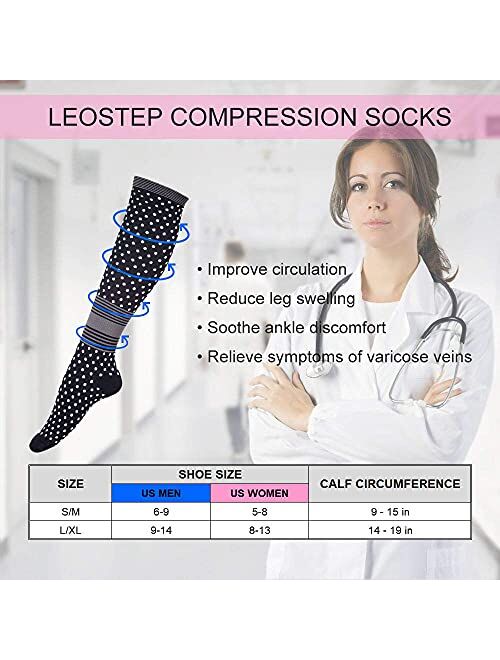 Leostep Compression Socks for Nursing, Athletic, Cycling, Hiking, Running - Women & Men Circulation, Knee High Stockings Support for