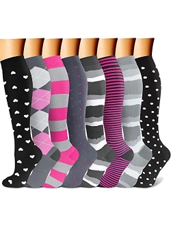 CHARMKING Women & Men Compression Socks for Nurse, Athletic, Running,Cycling circulation (8 Pairs)15-20 mmHg is Best Support for