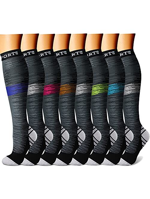 CHARMKING Women & Men Compression Socks for Nurse, Athletic, Running,Cycling circulation (8 Pairs)15-20 mmHg is Best Support for