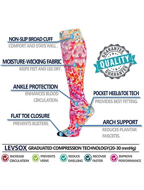 Levsox Compression Socks Best for Nurses, Travel, Pregnancy Women and Men, 20-30mmHg