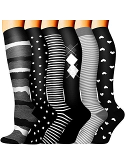 Coolover Copper Medical Compression Socks for Nursing, Running, Athletic,Travel - Women and Men Circulation(6 Pairs)